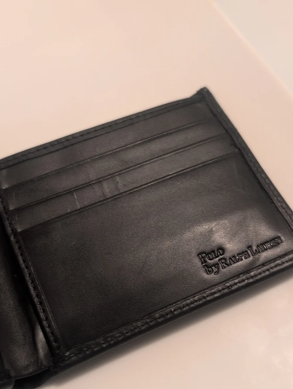 Ralph Lauren Black Leather Bifold Wallet with Embossed Polo